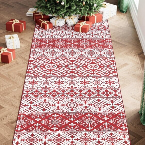 NEW Christmas Runner Rug 2x6 Red Snowflake Holiday Decorative Area Rug - Picture 2 of 8
